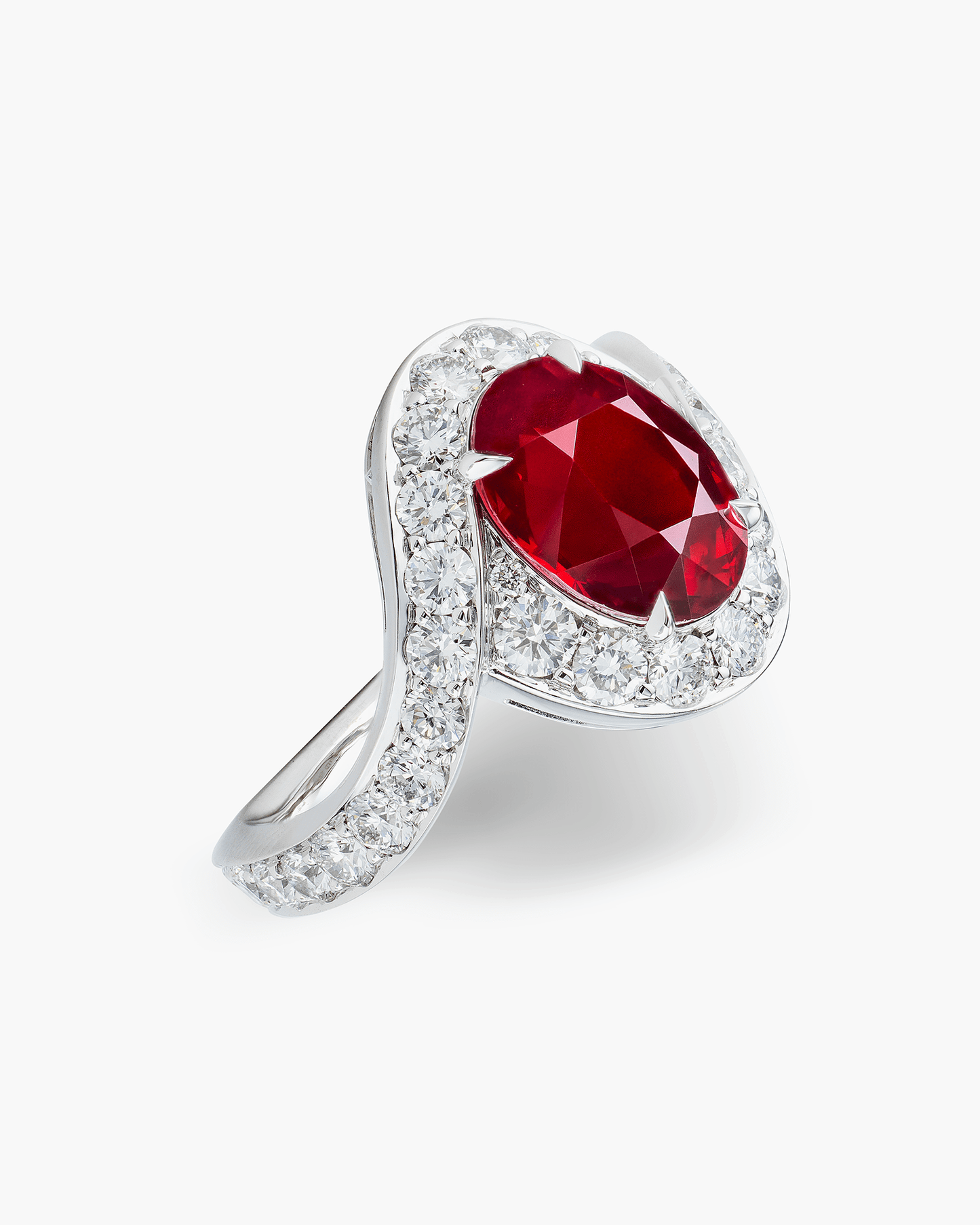 3.37 carat Oval Shape Mozambique Ruby and Diamond Ring