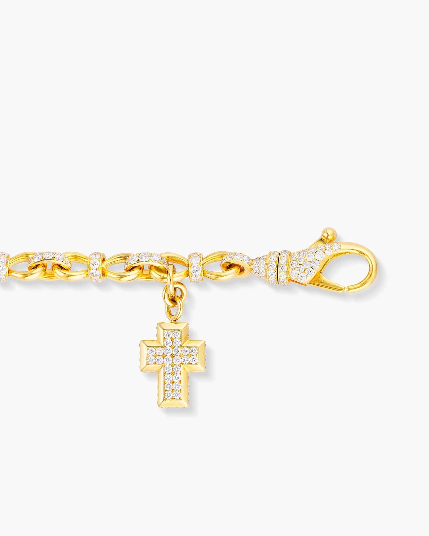 Yellow Gold Diamond Rope Bracelet with Cross Charm