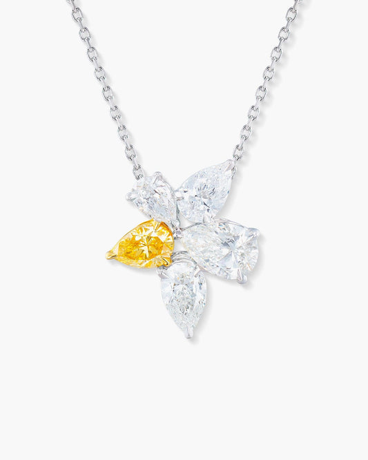 Yellow and White Diamond Cluster Pendant Necklace, 2.05 carats