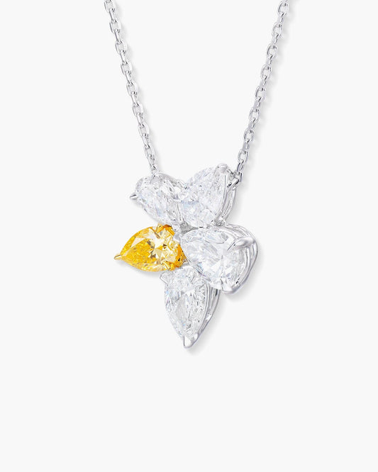 Yellow and White Diamond Cluster Pendant Necklace, 2.05 carats