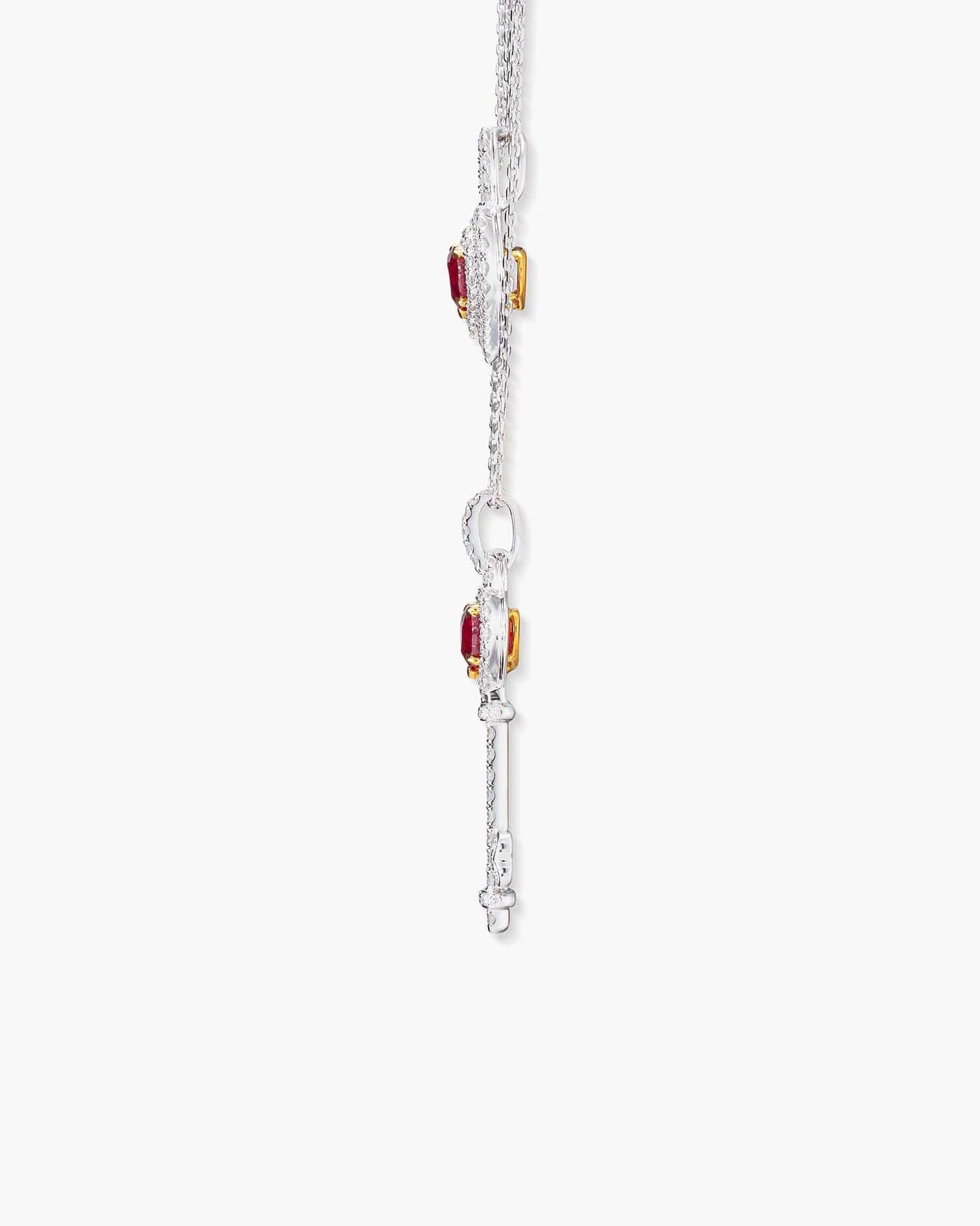 Heart Shape Burmese Ruby and Diamond Lock and Key Pendant Necklace Set, 2.96 carats