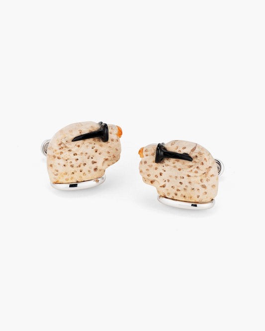 Petrified Palm Tree and Agate Snow Leopard Cufflinks