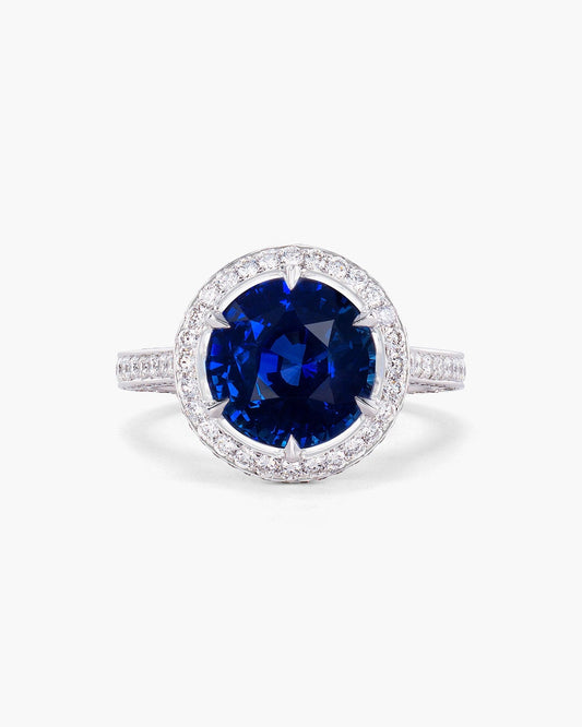 5.06 carat Round Cut Madagascar Sapphire and Diamond Ring