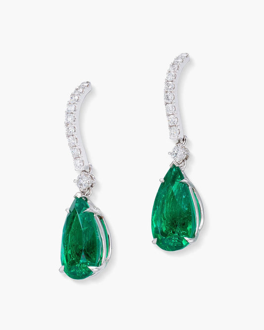 4.42 carat Pear Shape Colombian Emerald and Diamond Earrings