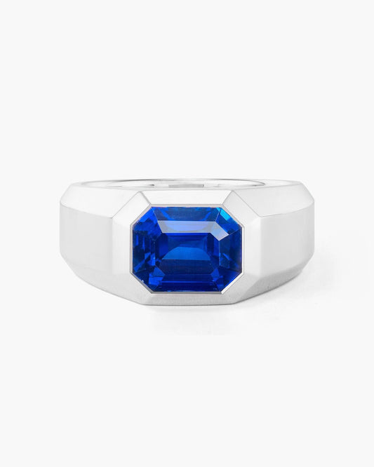 4.39 carat Emerald Cut Ceylon Sapphire Gentlemen's Ring