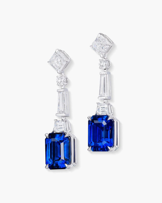 7.77 carat Emerald Cut Sapphire and Diamond Earrings