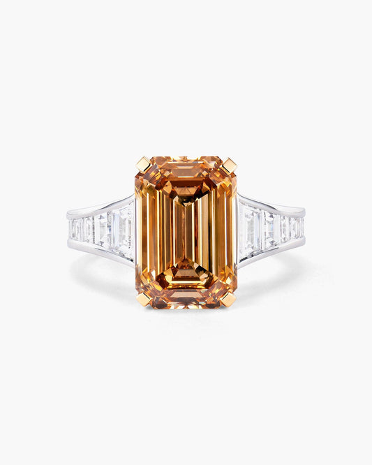 5.30 carat Emerald Cut Brown and White Diamond Ring