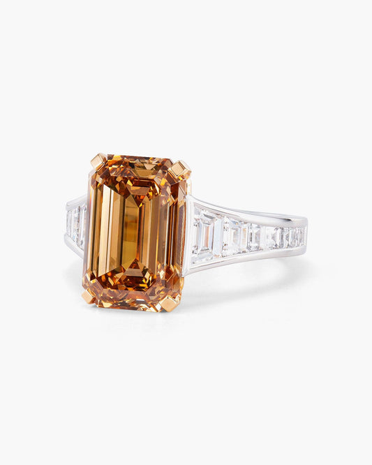 5.30 carat Emerald Cut Brown and White Diamond Ring