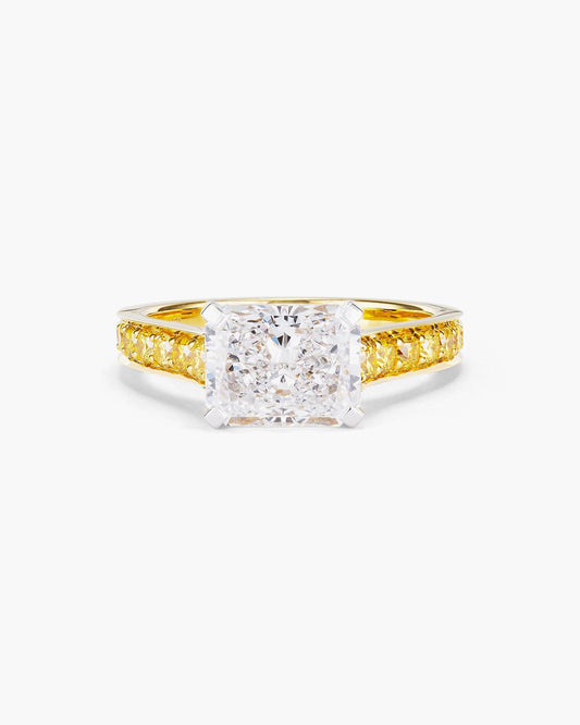 2.02 carat Radiant Cut White and Yellow Diamond Ring