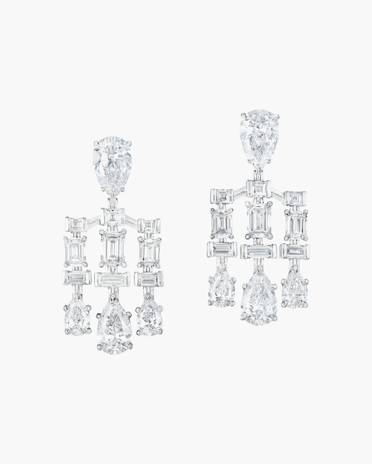 Pear Shape and Step Cut Diamond Geometric Earrings