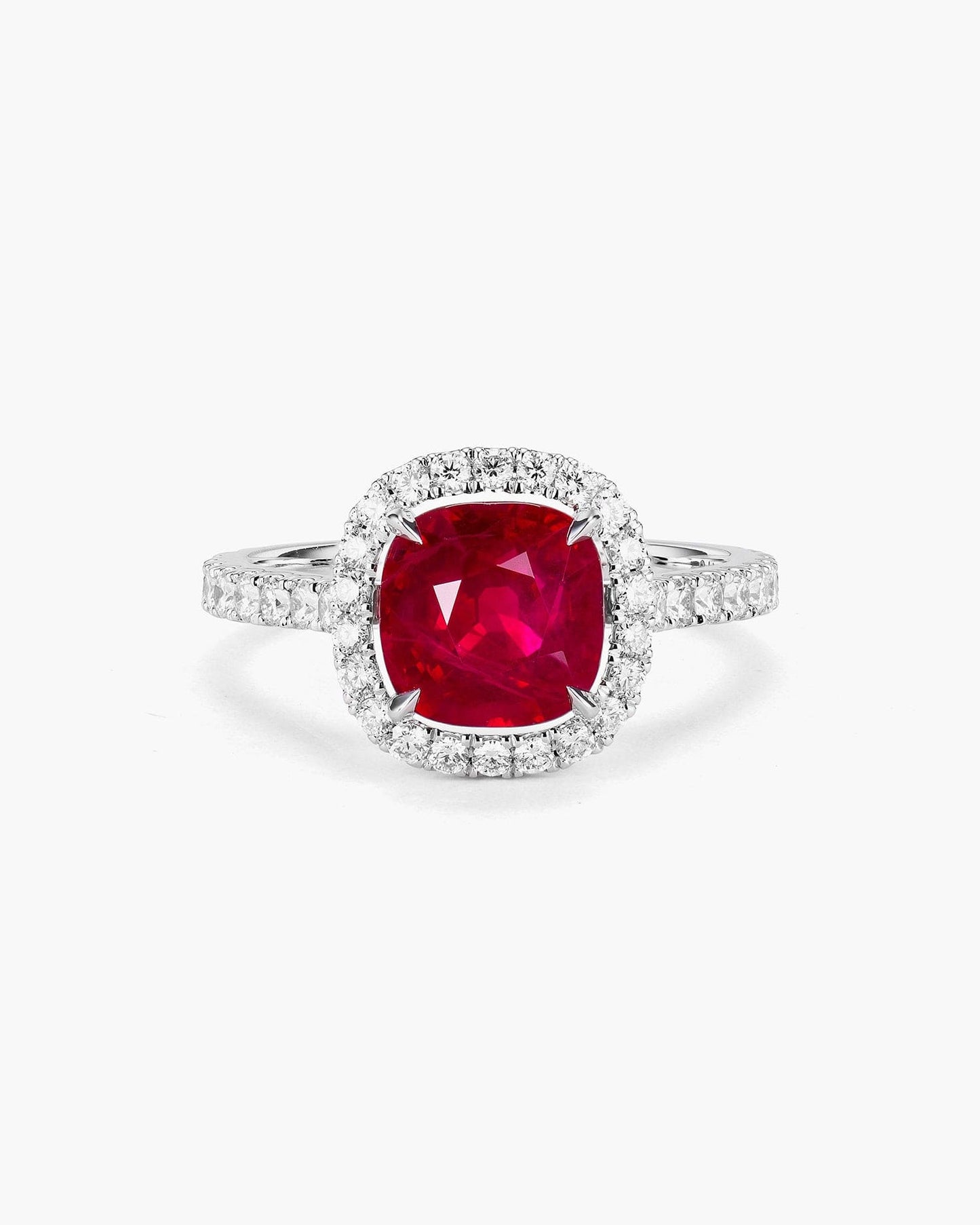 3.02 carat Cushion Cut Burmese Ruby and Diamond Ring