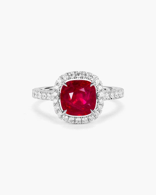 3.02 carat Cushion Cut Burmese Ruby and Diamond Ring