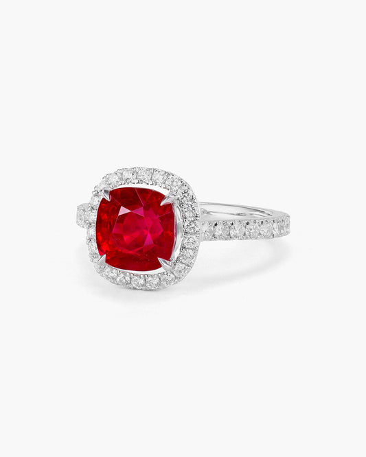3.02 carat Cushion Cut Burmese Ruby and Diamond Ring