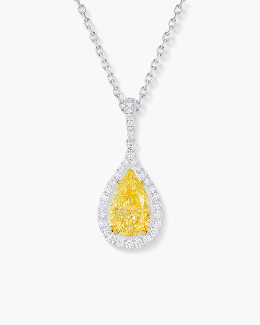 1.51 carat Pear Shape Yellow and White Diamond Pendant Necklace