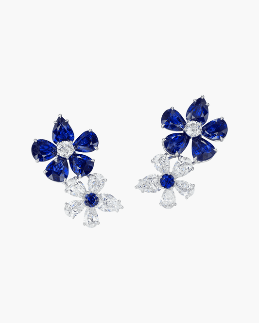 Sapphire and Diamond Floral Earrings