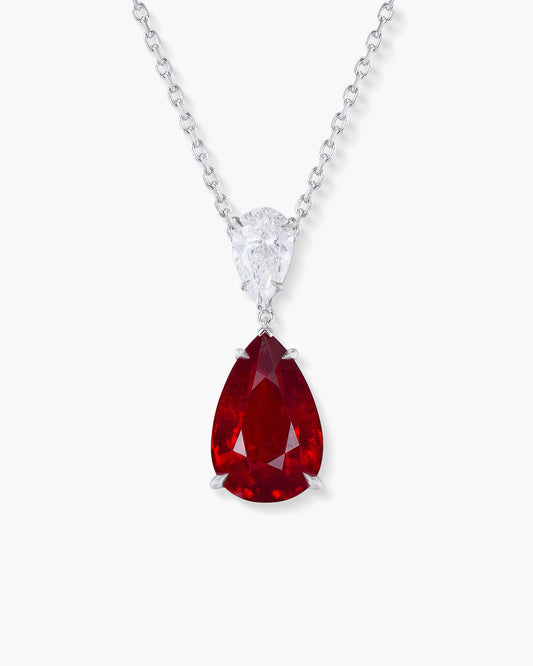 3.14 carat Pear Shape Burmese Ruby and Diamond Pendant Necklace