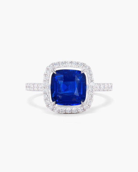 3.06 carat Cushion Cut Ceylon Sapphire and Diamond Ring