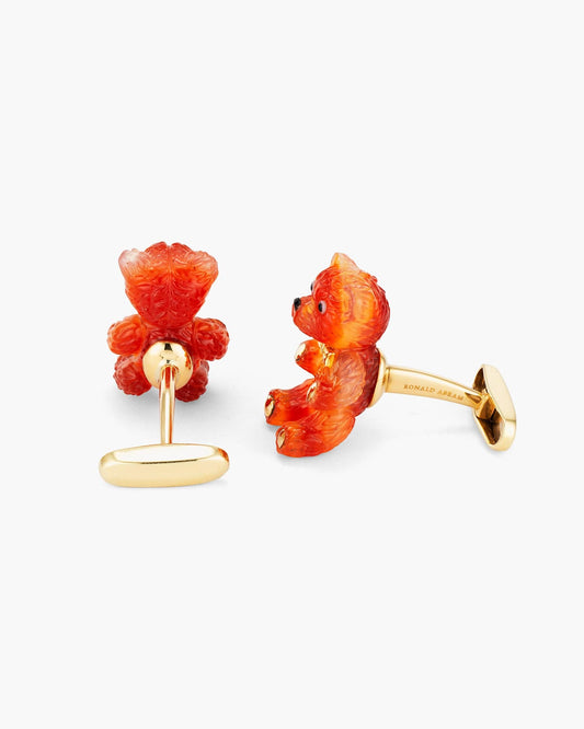 Carved Carnelian Teddy Bear Cufflinks