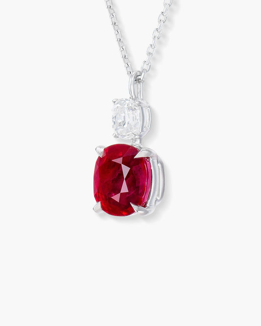 2.82 carat Cushion Cut Burmese Ruby and Diamond Pendant Necklace