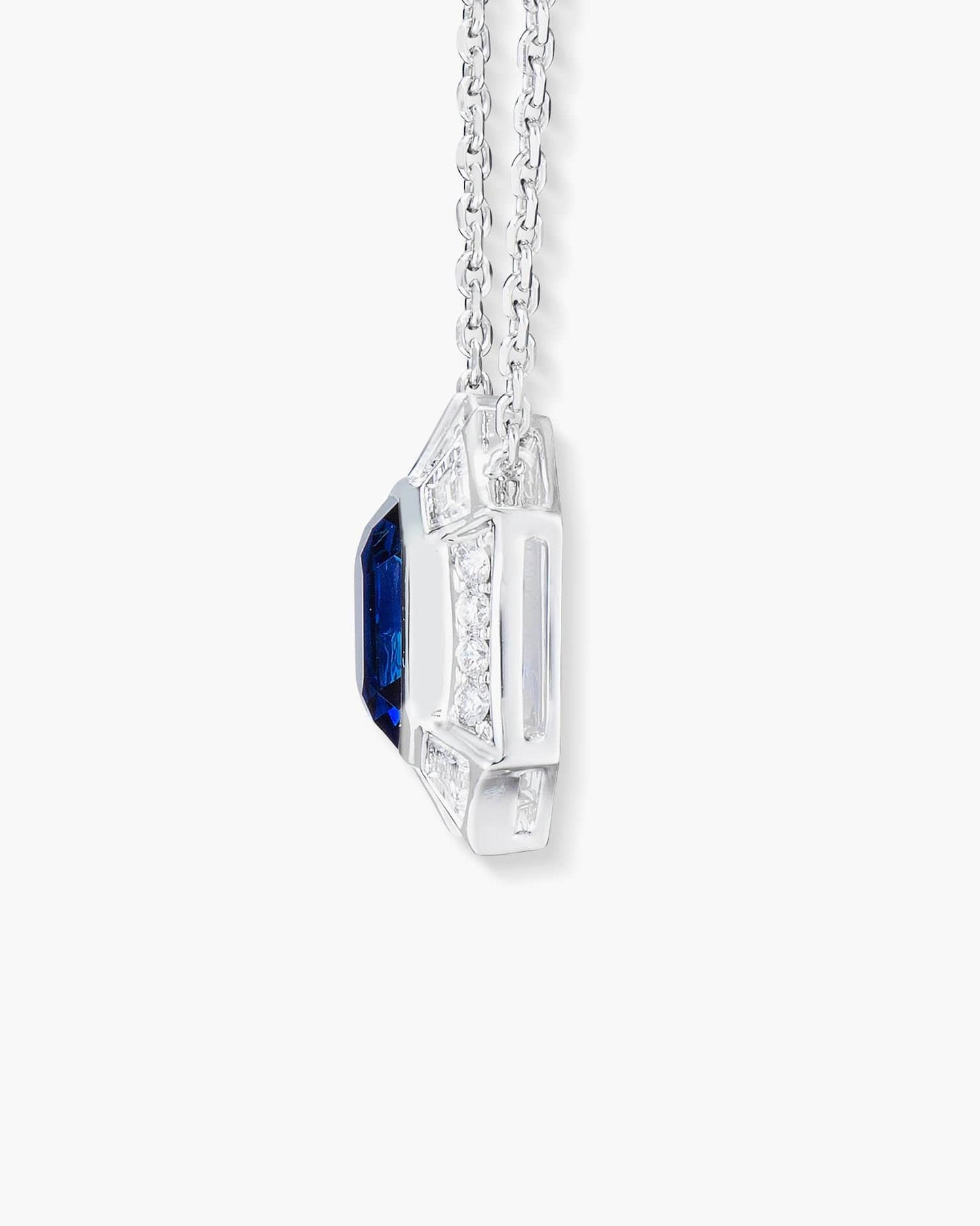 3.01 carat Emerald Cut Ceylon Sapphire and Diamond Pendant Necklace