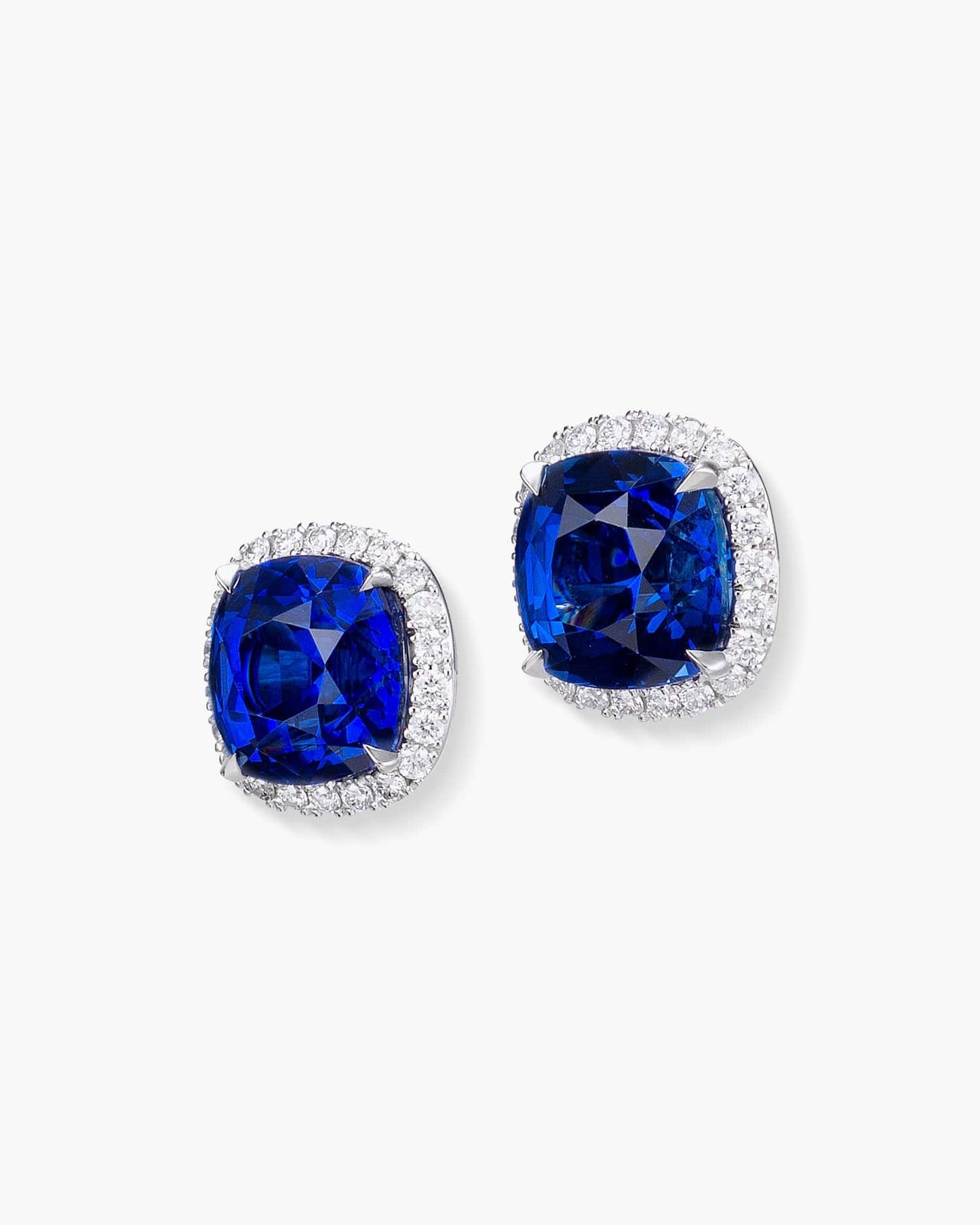5.52 carat Cushion Cut Ceylon Sapphire and Diamond Ear Studs