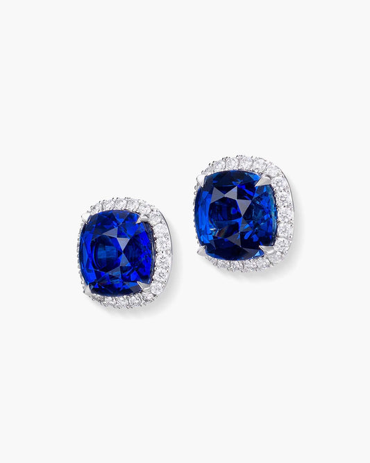 5.52 carat Cushion Cut Ceylon Sapphire and Diamond Ear Studs