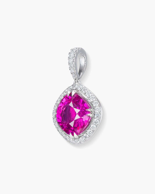 3.05 carat Cushion Cut Ceylon Pink Sapphire and Diamond Pendant Necklace