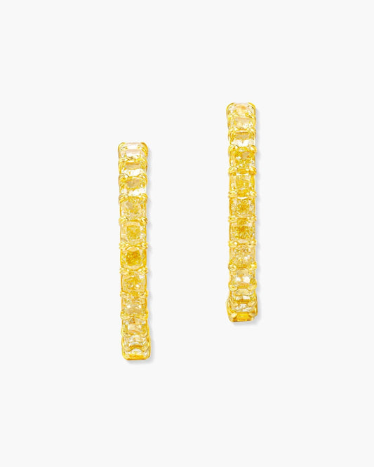 Cushion Cut Yellow Diamond Hoop Earrings