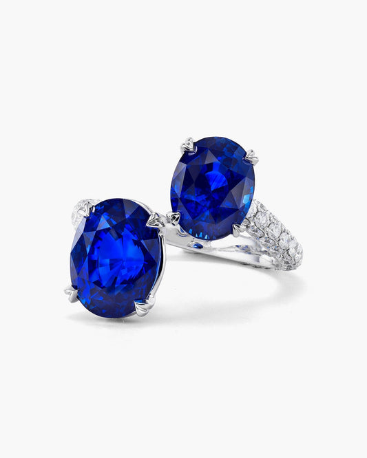 Oval Shape Ceylon Sapphire and Diamond Toi-et-Moi Ring