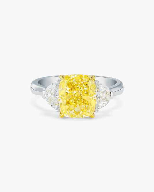 3.13 carat Cushion Cut Yellow and White Diamond Ring