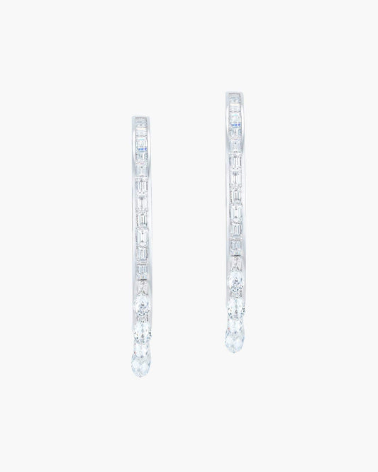 Briolette and Baguette Diamond Platinum Hoop Earrings