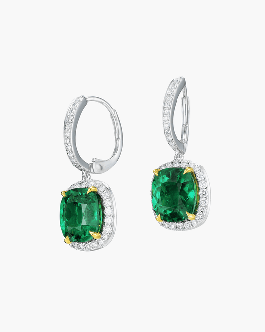 4.68 carat Cushion Cut Colombian Emerald and Diamond Earrings