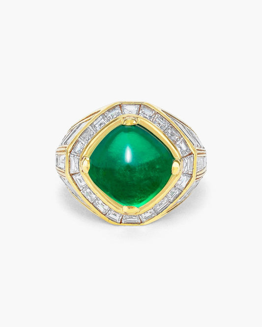 5.25 carat Sugar Loaf Colombian Emerald and Diamond Ring