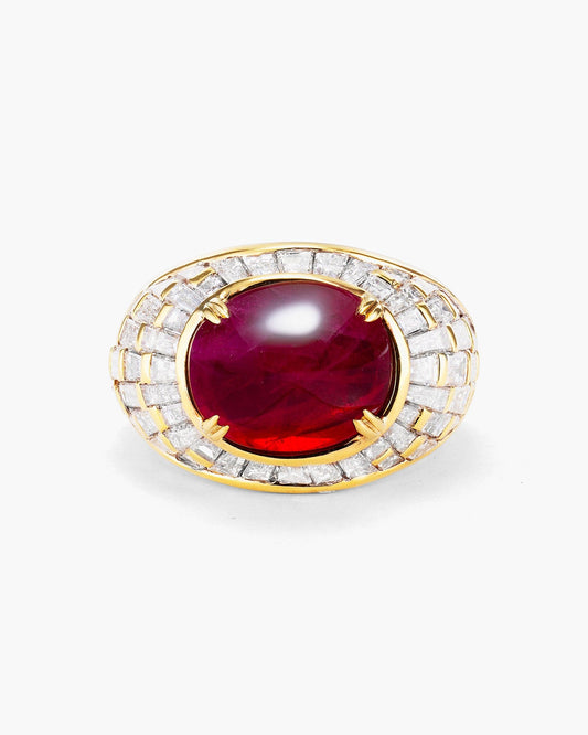 6.09 carat Cabochon Burmese Ruby and Diamond Ring
