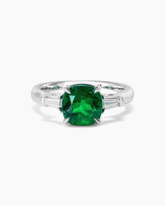 2.21 carat Cushion Cut Colombian Emerald and Diamond Ring