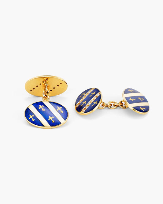 Diamond and Enamel Fleur-de-Lis Cufflinks