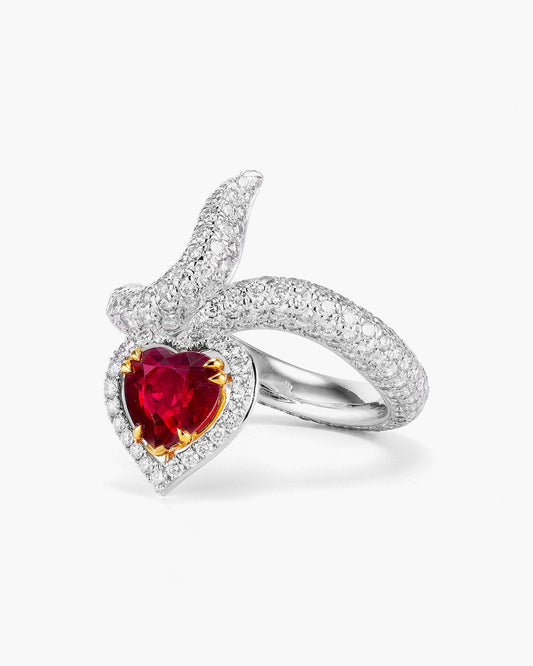 1.49 carat Heart Shape Burmese Ruby and Diamond Ring