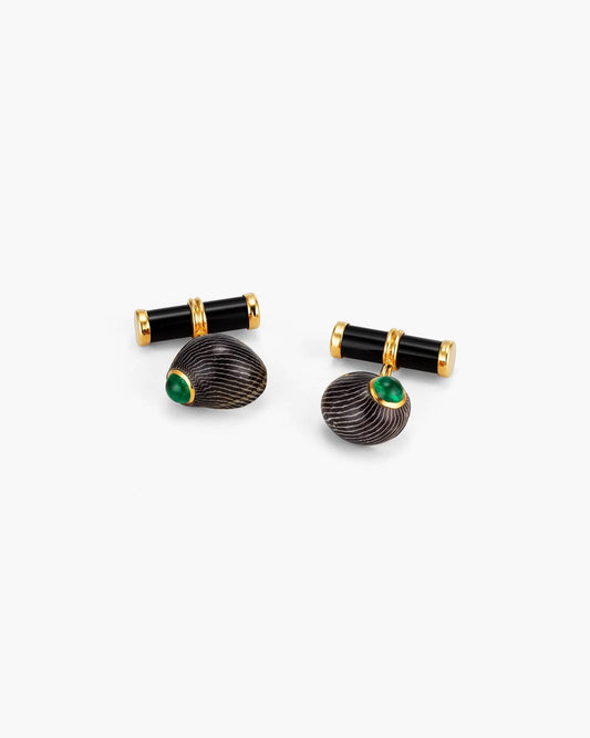 Neritina Natalensis Shell, Emerald and Onyx Cufflinks