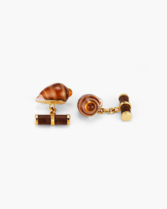 Cassidula Nucleus Shell, Citrine and Rose Wood Cufflinks