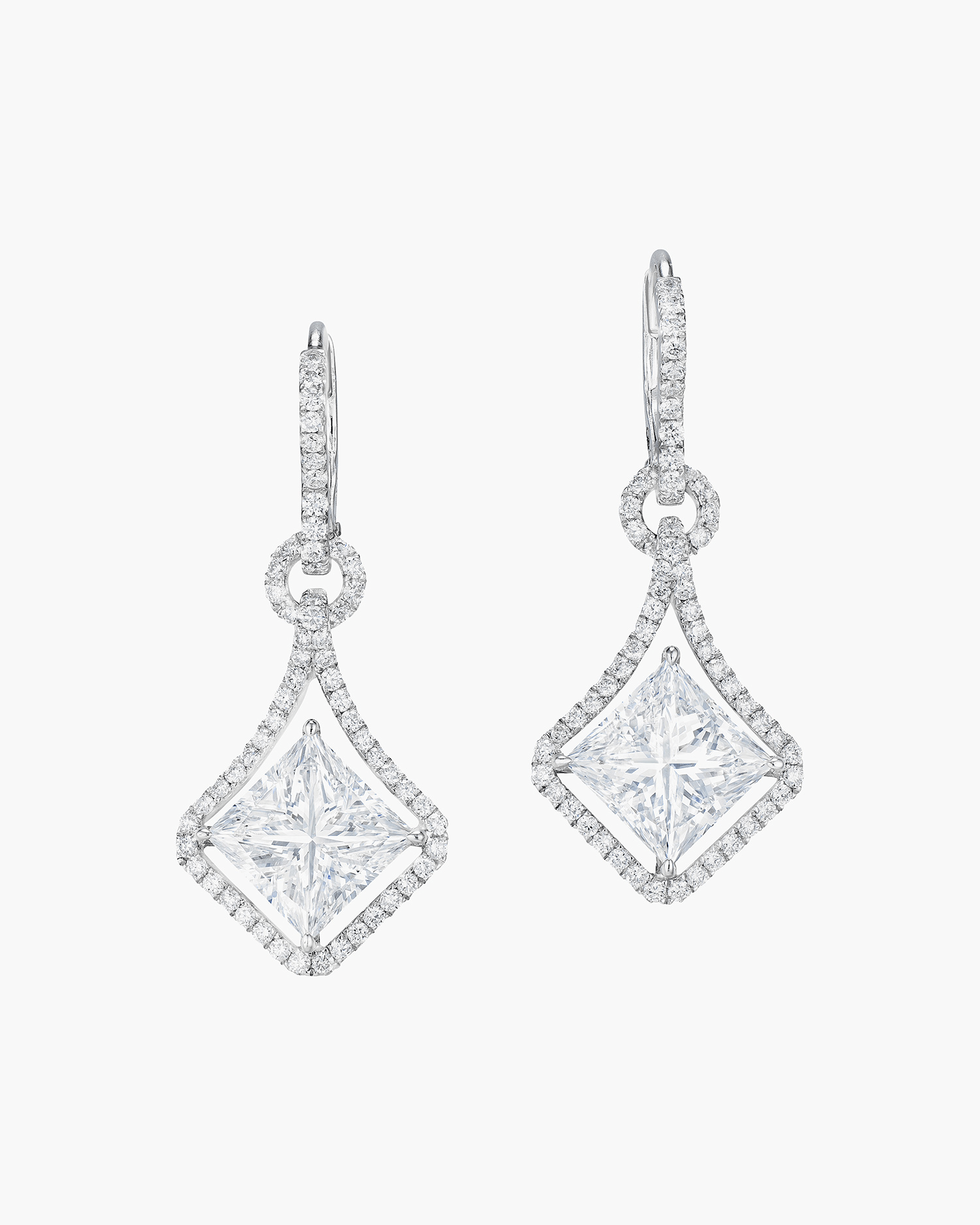 4.19 carat Princess Cut Diamond Earrings Ronald Abram
