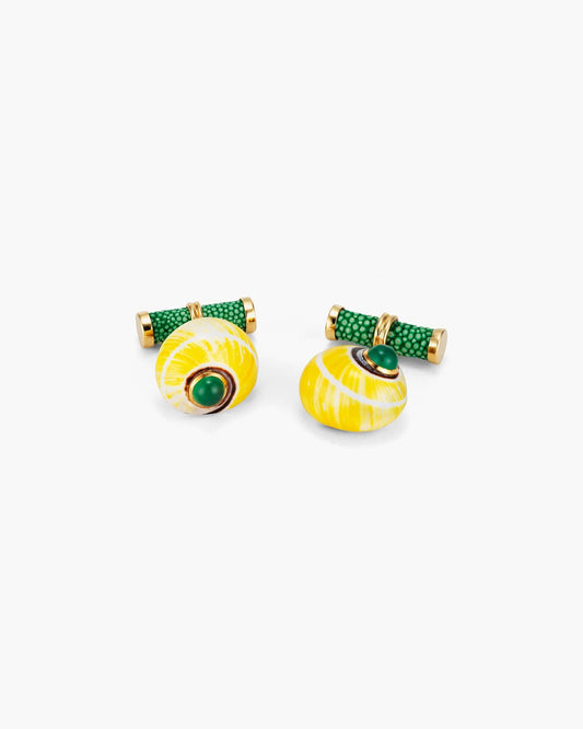 Polymita Picta Shell, Green Onyx and Stingray Cufflinks