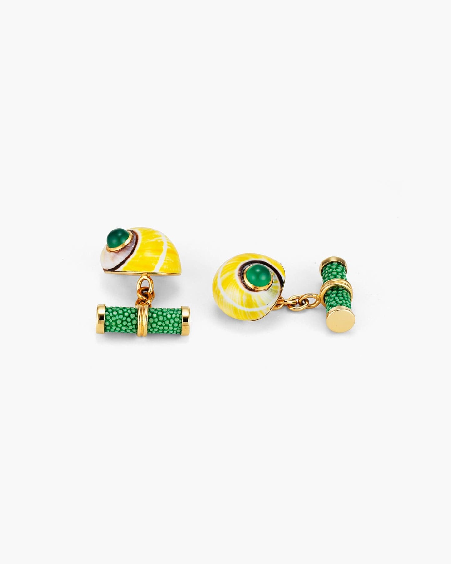 Polymita Picta Shell, Green Onyx and Stingray Cufflinks