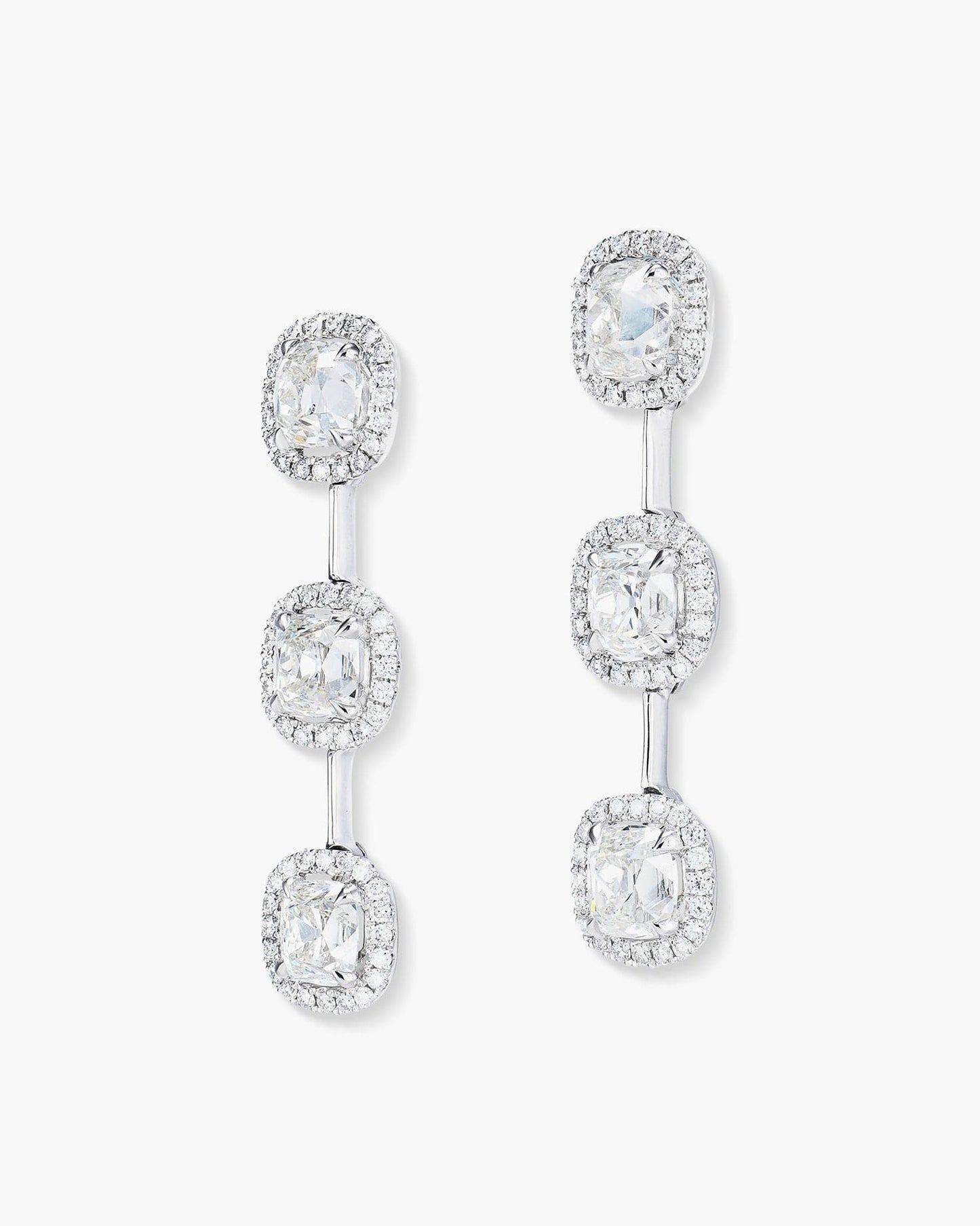 3-Stone Antique Cushion Cut Diamond Earrings