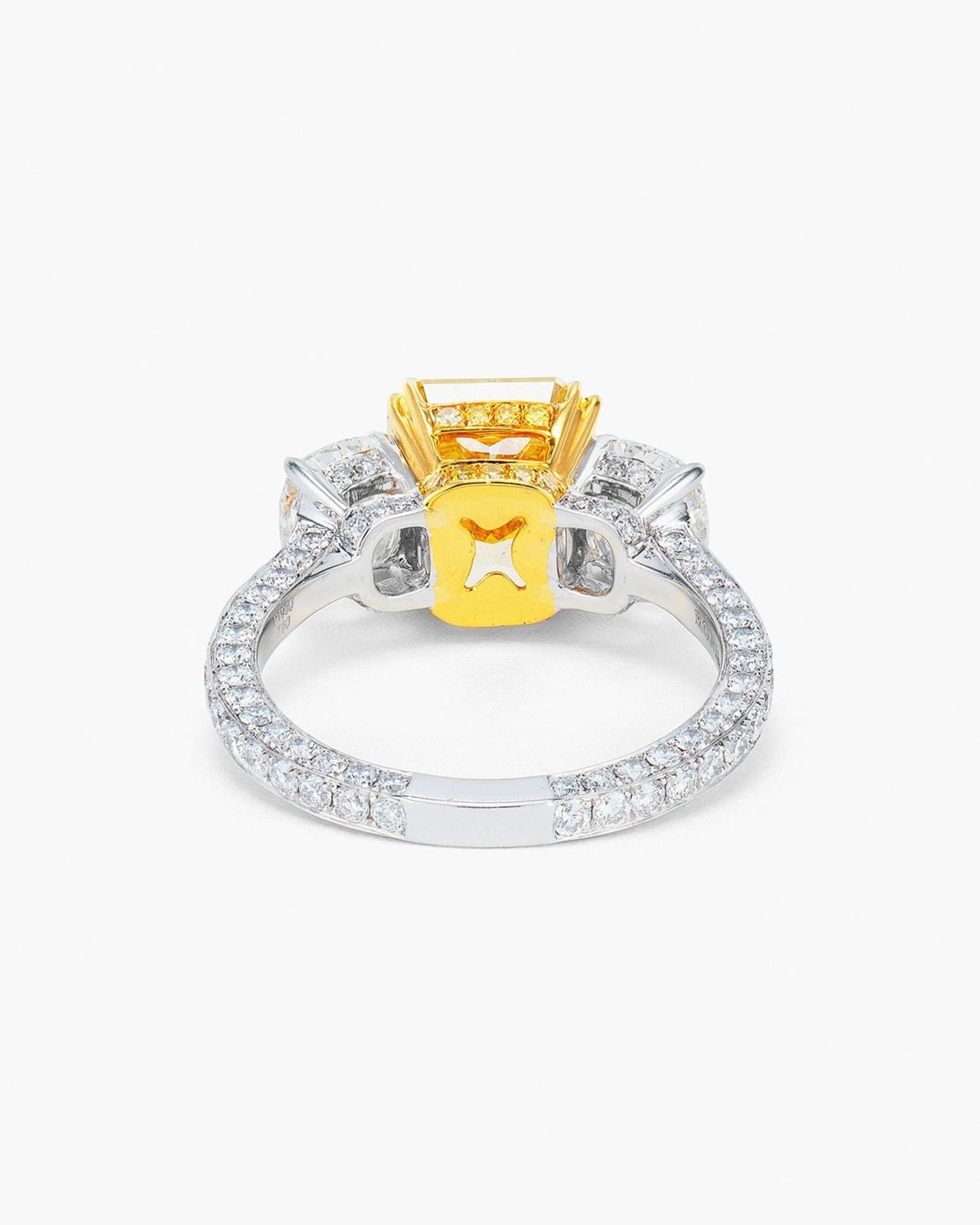3.21 carat Radiant Cut Yellow and White Diamond Ring