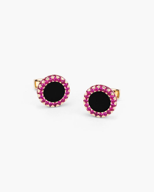 Circular Bejewelled Ruby and Onyx Border Cufflinks