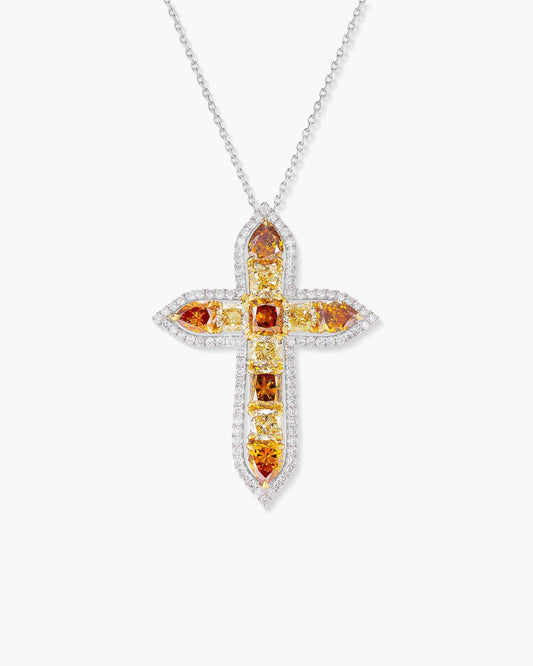 Fancy Coloured and White Diamond Cross Pendant Necklace, 6.53 carats