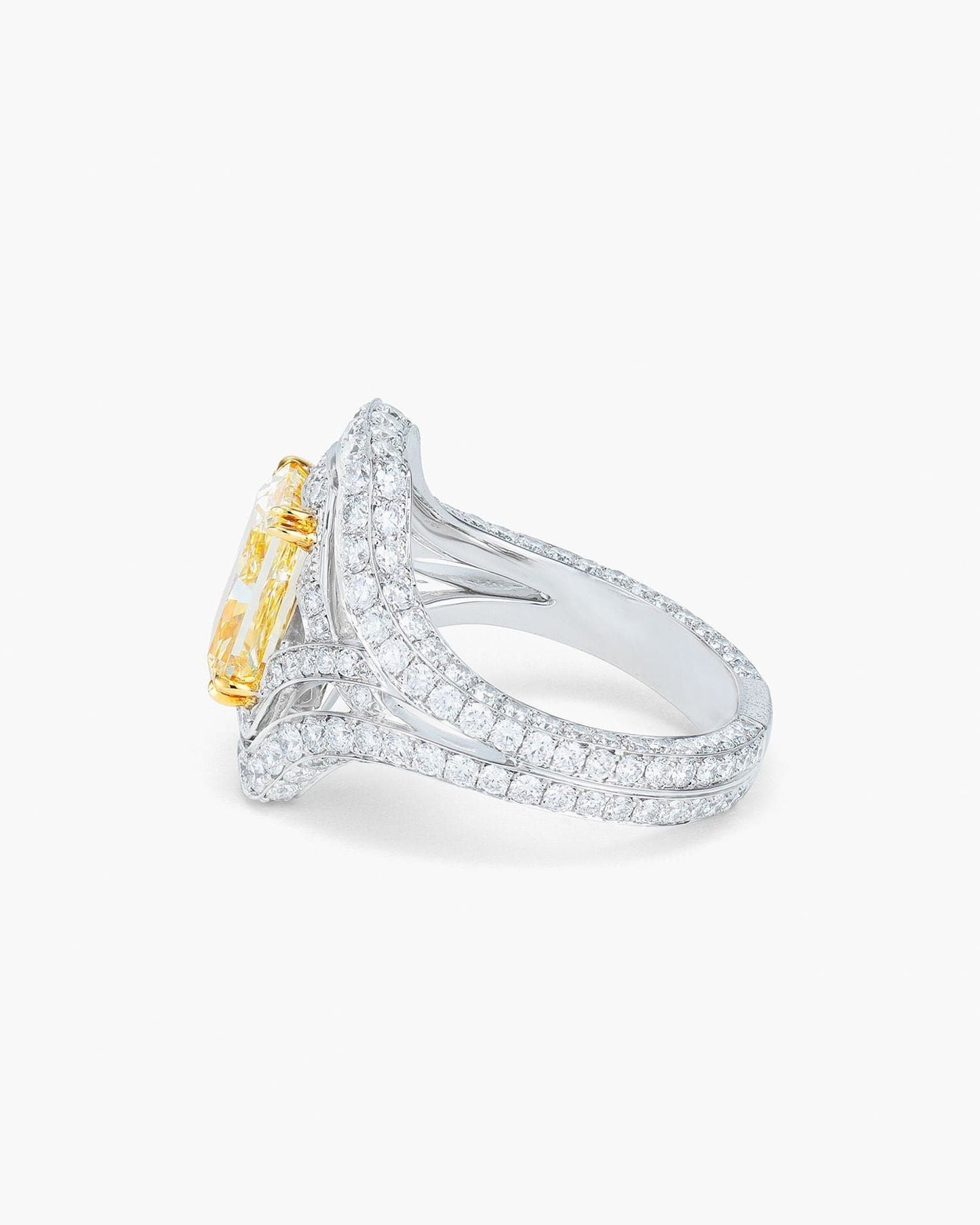 3.06 carat Radiant Cut Yellow and White Diamond Ring