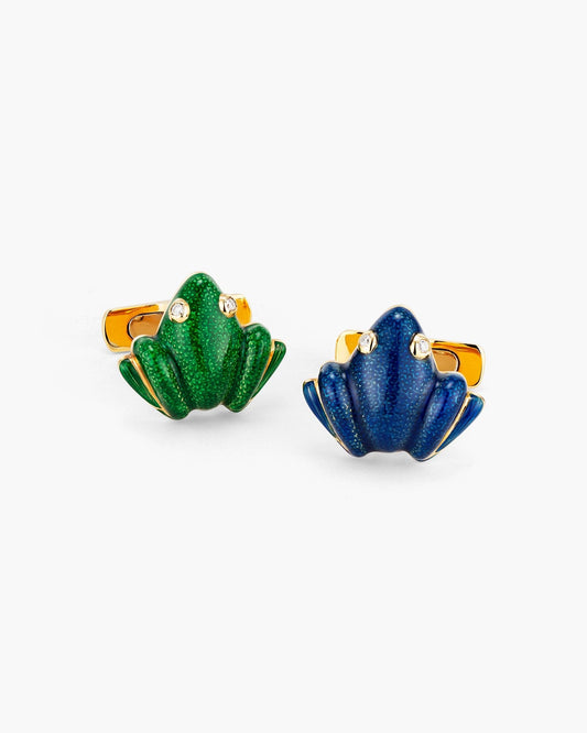 Green and Blue Enamel and Diamond Frog Cufflinks