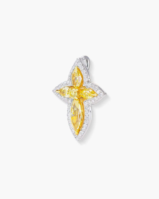 Fancy Shaped Yellow and White Diamond Cross Pendant Necklace, 1.10 carats