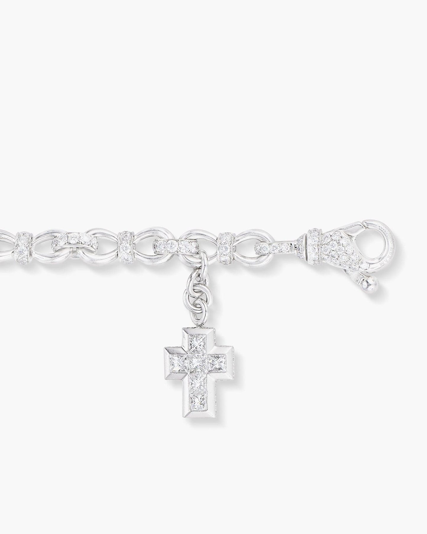 Platinum Diamond Rope Bracelet with Cross Charm